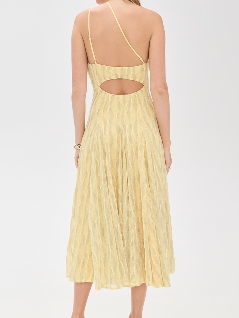 Black Halo Yellow One-Shoulder Midi Dress size L - Picture 2 of 15